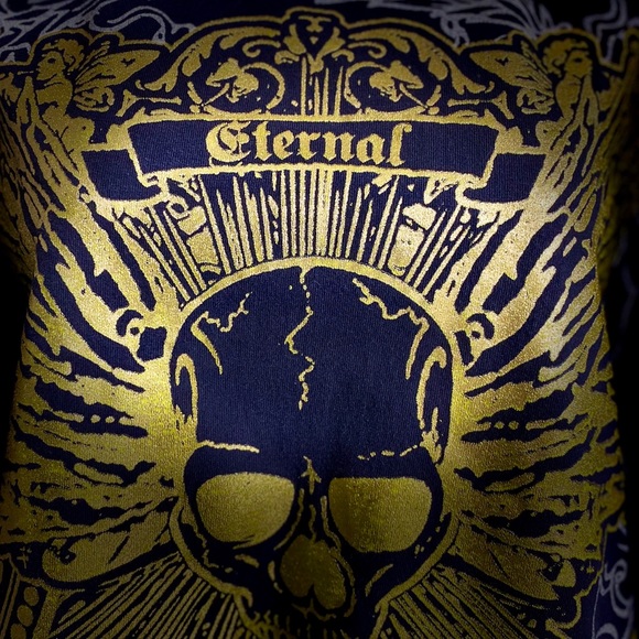 3/15🌼BAD A_§ Black&Metallic Gold Eternal T Shirt - Picture 2 of 3